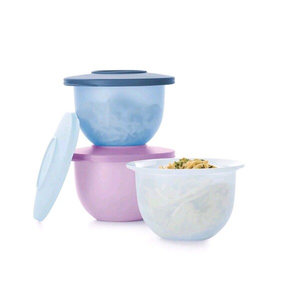 Tupperware Impressions Mini Bowl 2.25 Cup Pastel Set Of 3 With Lids 3621 NIP - Picture 4 of 4